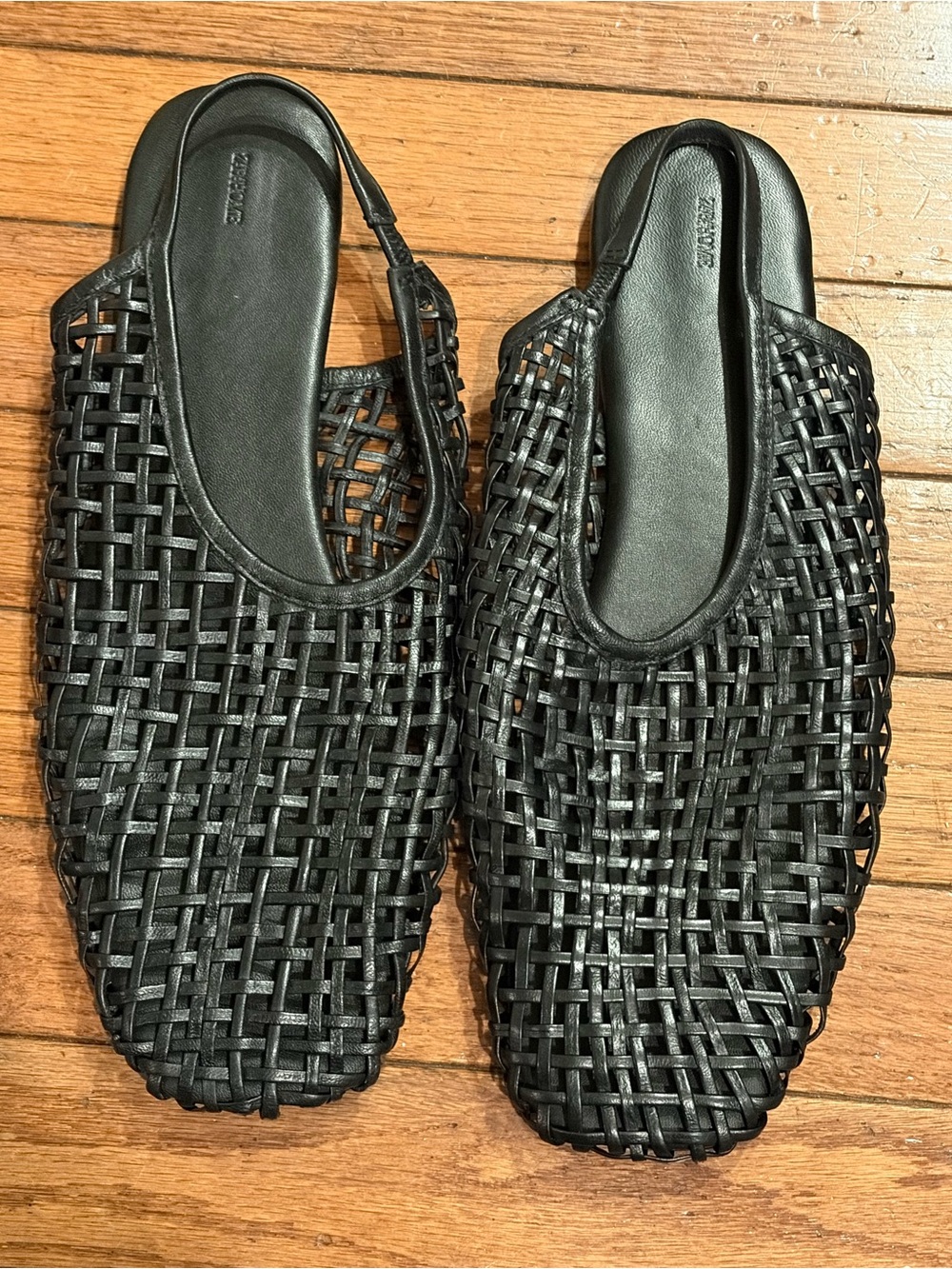 Zara braided black  leather Slingback Flats size 11/42